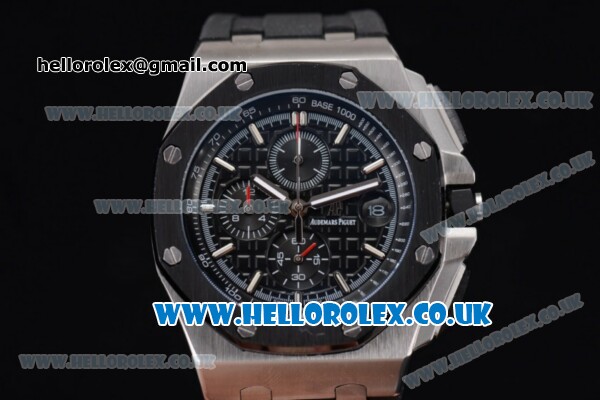 Audemars Piguet Royal Oak Offshore Chrono Miyota OS Quartz Steel Case with Black Dial Black Rubber Strap and Black Subdials (EF) - Click Image to Close